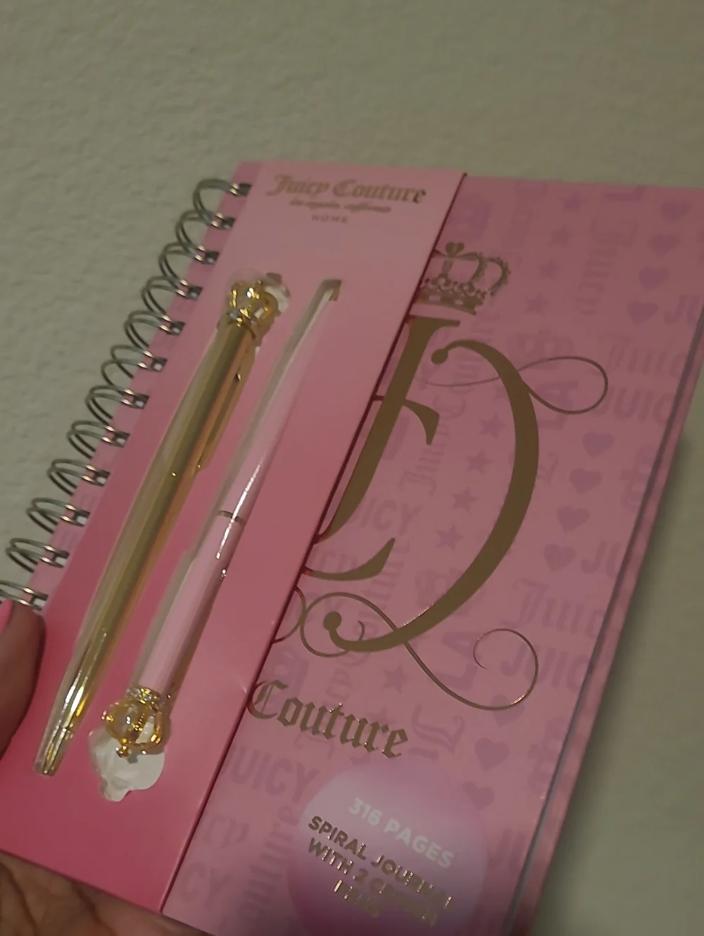 Juicy Couture Pink Spiral Notebook with Gold Accent Pens